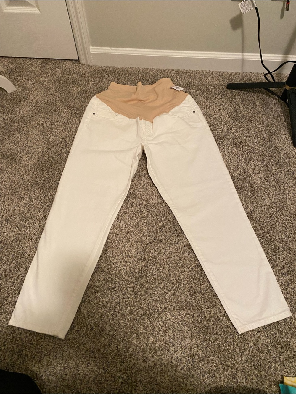 Old Navy Women’s Maternity White Jeans with Beige Knit Waistband Size 10S NWT